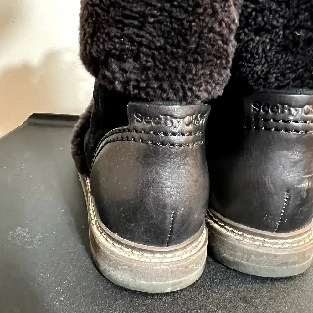 See By Chloe Black Shearling Boots Size 37